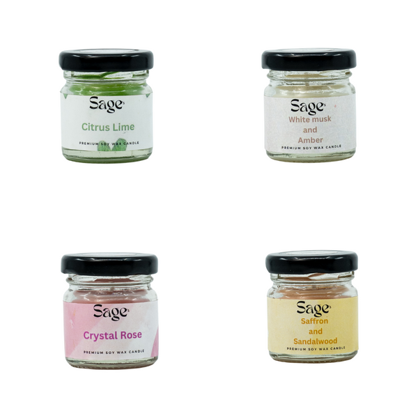 Sage's Handmade Decorative Soy Wax Made Scented Jar Candles Long Lasting Scented Gifts for Loved Ones (Combo of 4)