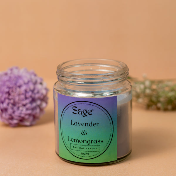 Sage’s Lavender and Lemongrass Scented Soy Wax Candle for Calming and Relaxing Effects