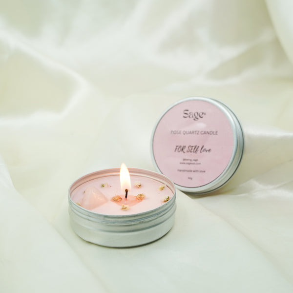 Sage’s Mesmerizing Rose Quartz Handmade Scented Candle For Self-Love and Calming Effects