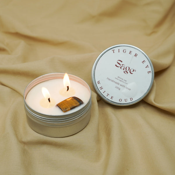 Sage’s Exciting Tiger Eye Handmade Scented-Candle with White Oud For Refreshing and Relaxing Effects