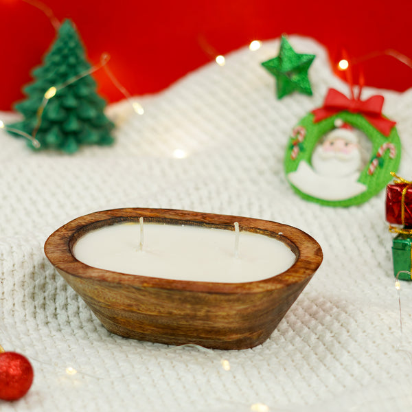 Boat Shape  Scented Wooden Dough Bowl Candle | Hand-Poured Small Batch Candle Ideal for Celebration, Wedding, Home Decor, Gifting